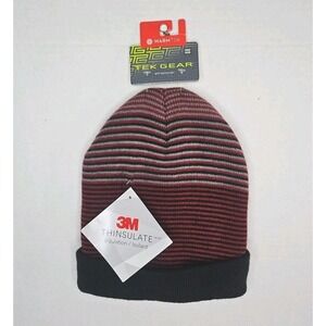 Tek Gear Thinsulate Knit Watch Hat Warmtek Red Black Striped Beanie One Size